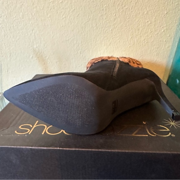 Shoe Dazzle Shoes Lilah Heeled Bootie‎ Black Caviar Leopard pointed toe stilleto - Picture 8 of 10